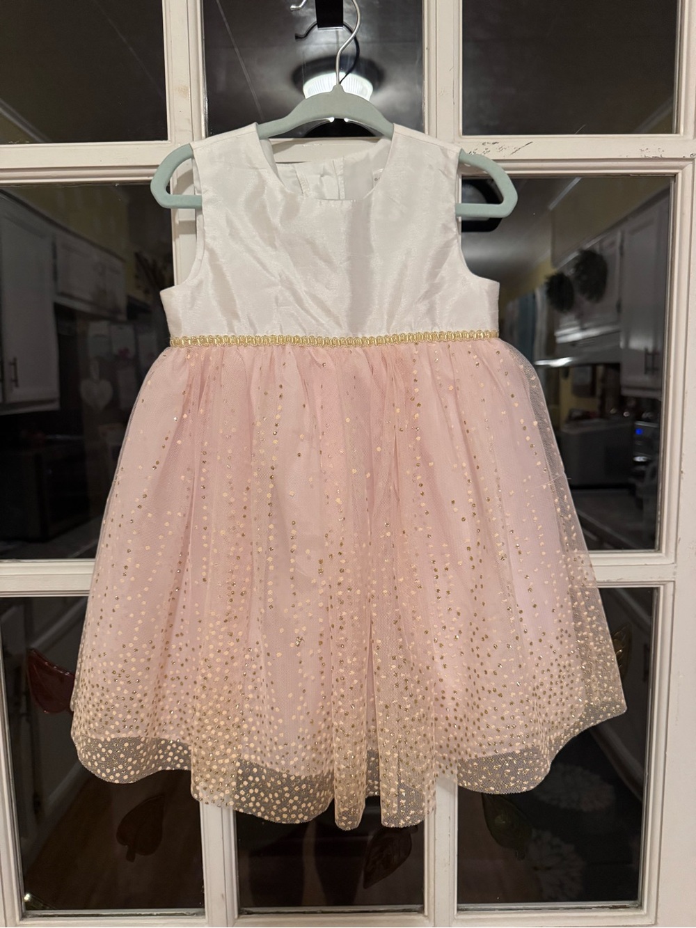 George Pink and White Sparkle Tulle Party Dress with Gold Trim